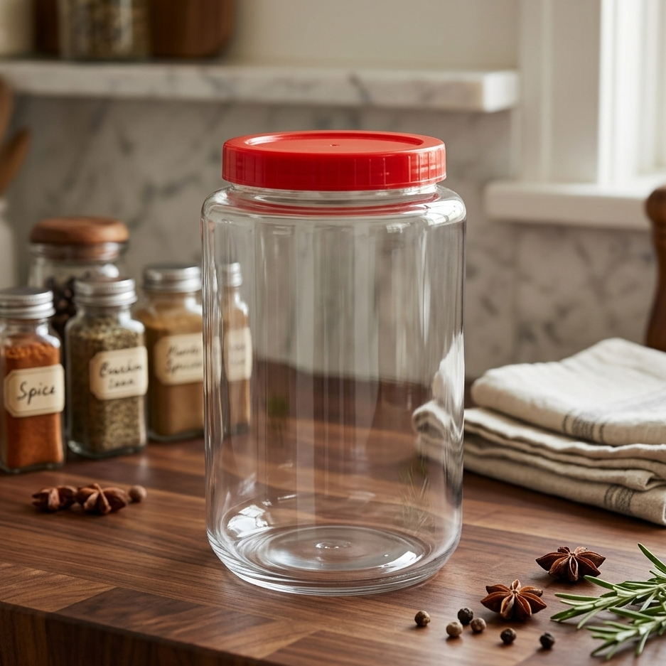 AM7069 Clear Glass Storage Jar with Airtight Red Ribbed Lid - 4000ml