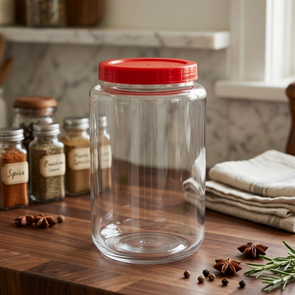 AM7069 Clear Glass Storage Jar with Airtight Red Ribbed Lid - 4000ml