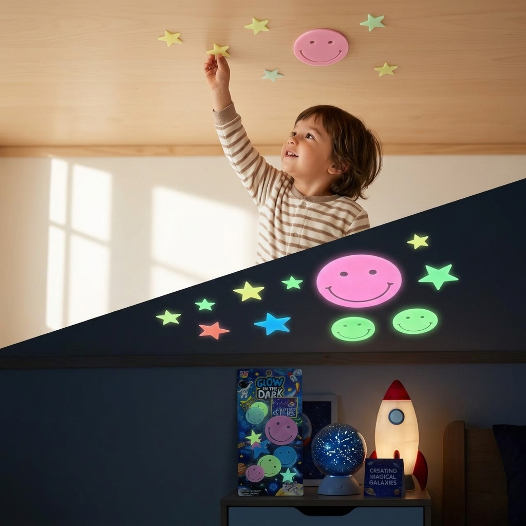 AM7820 Glow in the Dark Stars and Smiley Faces Wall Decor Sticker Set