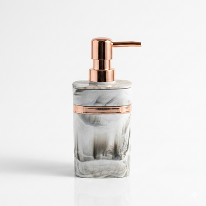 AM7786 ELEGANT MARBLE PATTERN SOAP DISPENSER WITH ROSE GOLD ACCENTS FOR MODERN BATHROOM DECOR