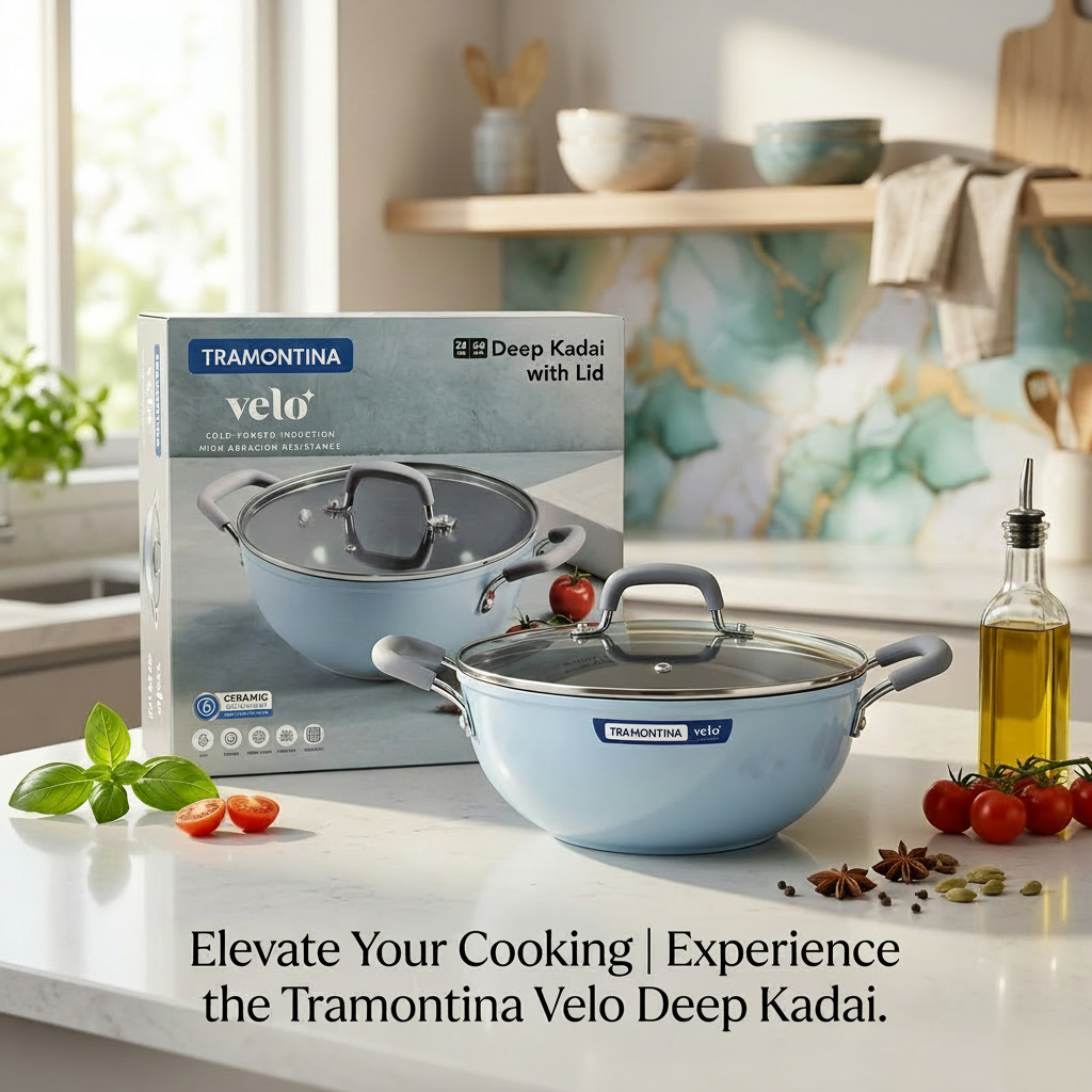 AM7387 Tramontina Velo 24 cm Forged Deep Kadai with Glass Lid - [Sea]