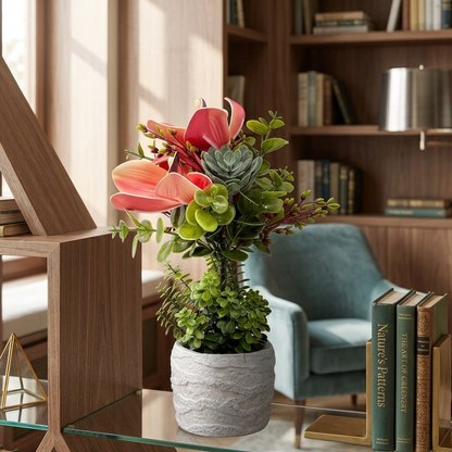 AM7447 Artificial Orchid Potted Plant with Heart-Cutout Gift Box