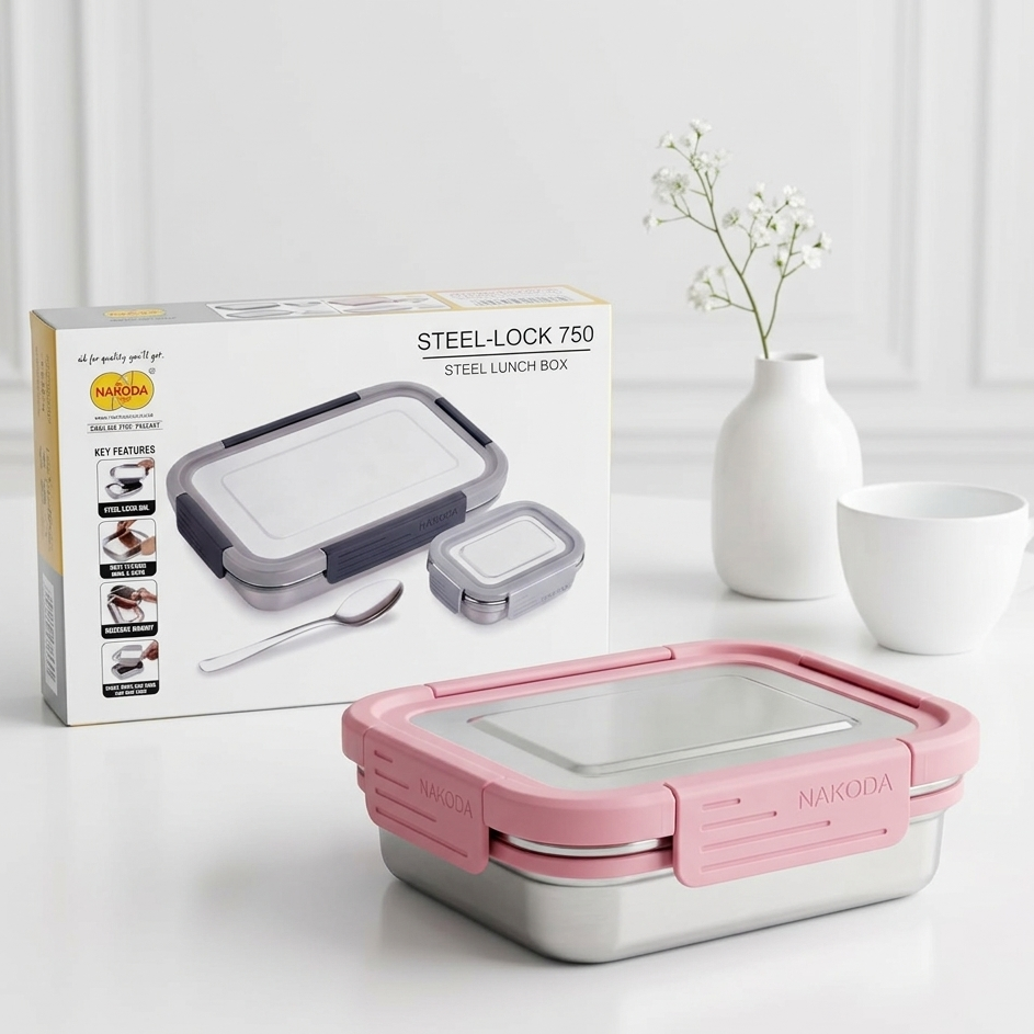 AM7102 Nakoda Plast Steel-Lock Premium Stainless Steel Lunch Box 750