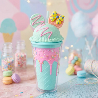 AM7445 Dessert-Themed Ice Cream Sundae Tumbler with Straw