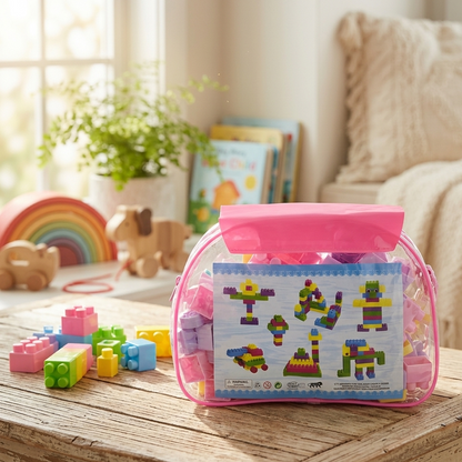 AM7064 Kids' Pastel Building Blocks Set in Pink Zippered Carry Bag