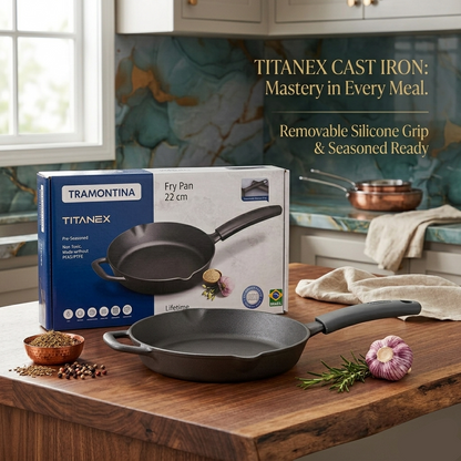 AM7414 Tramontina TITANEX Pre-Seasoned Cast Iron Frypan - 22 cm