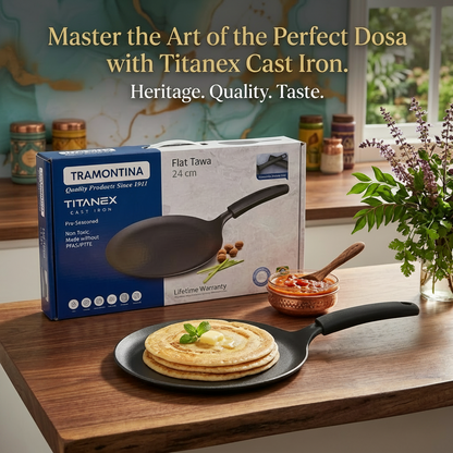 AM7402 Tramontina TITANEX Pre-Seasoned Cast Iron Dosa Tawa - 24 cm