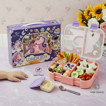 AM7374 Kids' 3-Compartment Leak-Proof Lunch Box – Unicorn & Space Edition