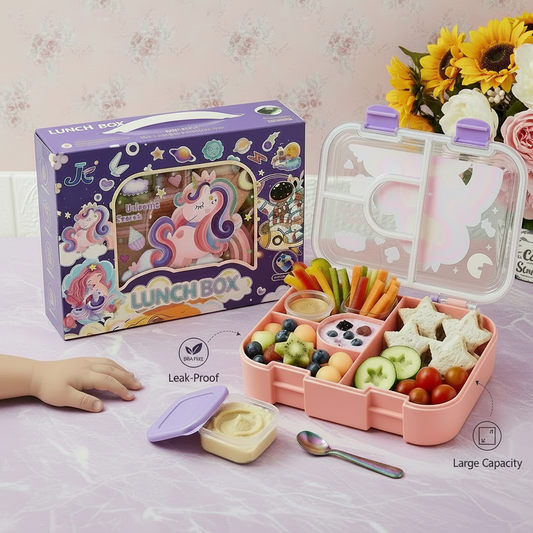 AM7374 Kids' 3-Compartment Leak-Proof Lunch Box – Unicorn & Space Edition