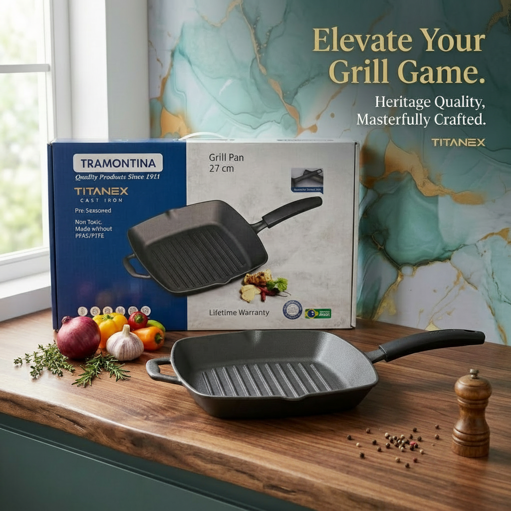AM7410 Tramontina TITANEX Pre-Seasoned Cast Iron Grill Pan (27 cm)