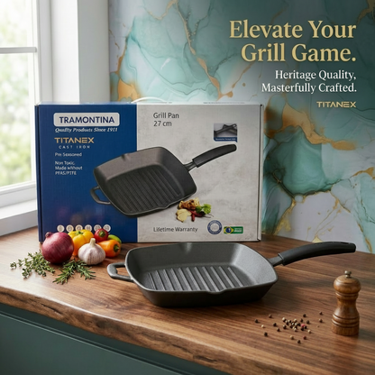 AM7410 Tramontina TITANEX Pre-Seasoned Cast Iron Grill Pan (27 cm)