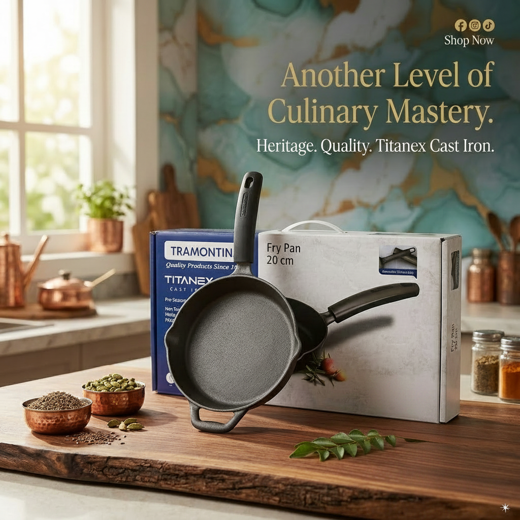 AM7413 Tramontina Titanex 20cm Pre-Seasoned Cast Iron Frypan with Silicone Grip