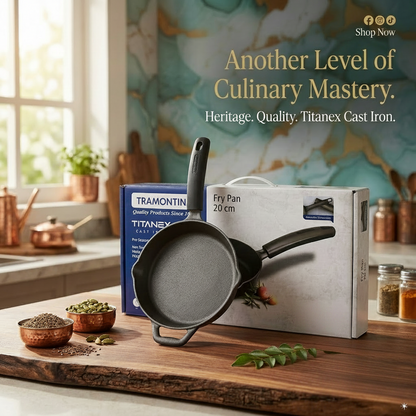 AM7413 Tramontina Titanex 20cm Pre-Seasoned Cast Iron Frypan with Silicone Grip
