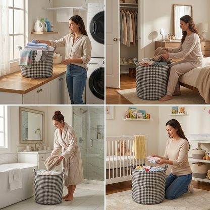AM7718 FOLDABLE LAUNDRY BASKET CLOTHES STORAGE ORGANIZER WITH LID MEASURING 35 BY 35 CM
