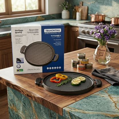 AM7405 Tramontina TITANEX Pre-Seasoned 2in1 Cast Iron Reversible Grill & Griddle - 30 cm