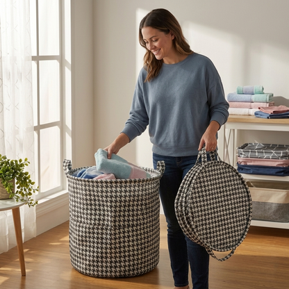 AM7718 FOLDABLE LAUNDRY BASKET CLOTHES STORAGE ORGANIZER WITH LID MEASURING 35 BY 35 CM