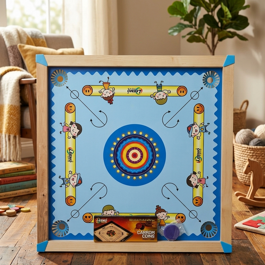 AM7075 Toys 2-in-1 Reversible Wooden Carrom and Ludo Board Game Set - No.1