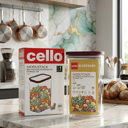 AM7442 Cello Modustack Rectangular Borosilicate Storage Jar, 1.3L