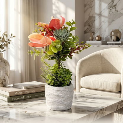 AM7447 Artificial Orchid Potted Plant with Heart-Cutout Gift Box