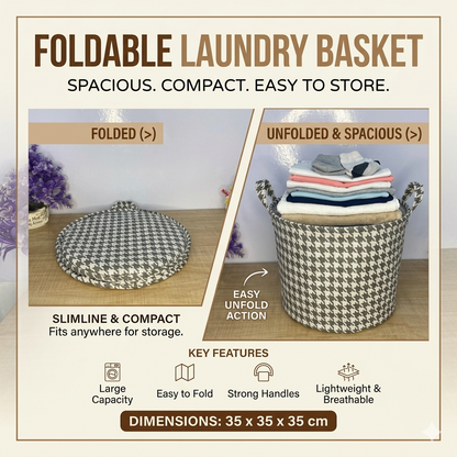 AM7718 FOLDABLE LAUNDRY BASKET CLOTHES STORAGE ORGANIZER WITH LID MEASURING 35 BY 35 CM