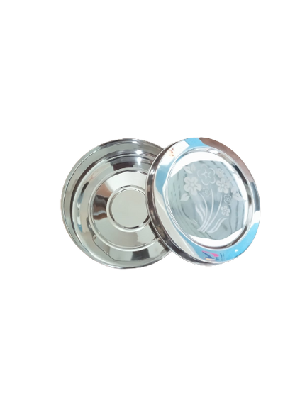 AM2963 Madhuram Prime Quality Mira Dabba No.1 7.7X16 mm Stainless Steel Flower Design Mirror Finish Dabba Set of 1