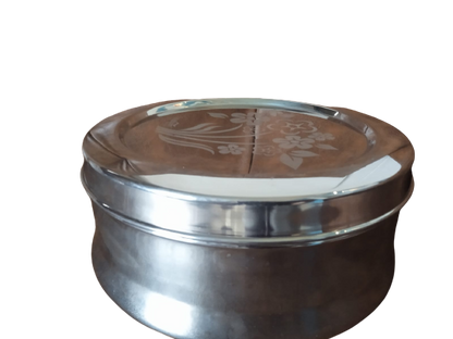 AM2963 Madhuram Prime Quality Mira Dabba No.1 7.7X16 mm Stainless Steel Flower Design Mirror Finish Dabba Set of 1