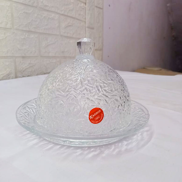 AM5402 Karbon Crystal Glass Cake Display Plate, Clear, Durable, crystal Design, Cake Stand
