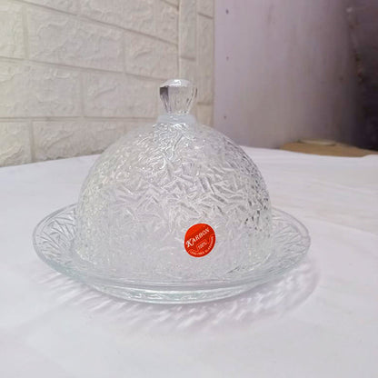 AM5402 Karbon Crystal Glass Cake Display Plate, Clear, Durable, crystal Design, Cake Stand