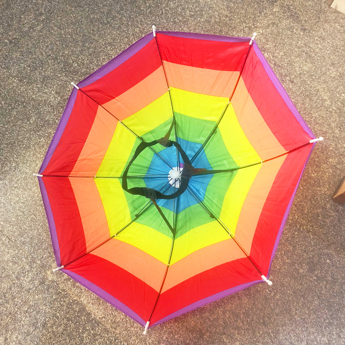 AM5607 Rainbow Umbrella Hat, Hand Free Umbrella for Adults and Kids - Waterproof and Lightweight Cap Umbrella