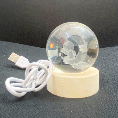 AM5355 Crystal Ball Night Lamp,Creative Crystal Ball Night Light, USB Table LED Wooden Crystal Ball for Home Decoration Birthday Gift for Teens, Boys, Girls (3D Moon ASTRONUAT)