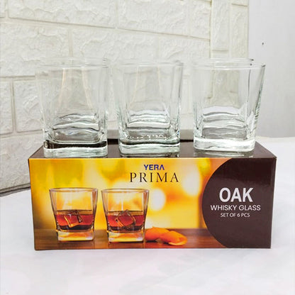 AM5209 YERA Prima OAK Whisky Square Glass Set Of  6 Pcs - Each 295ml