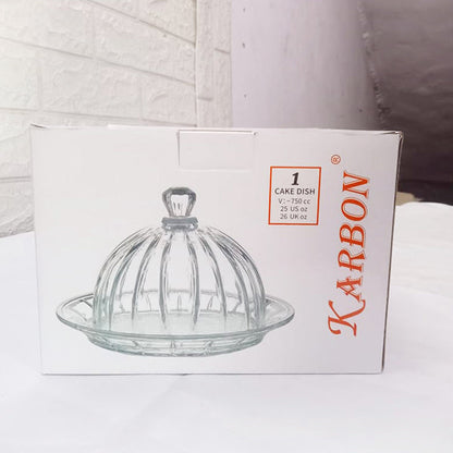AM5402 Karbon Crystal Glass Cake Display Plate, Clear, Durable, crystal Design, Cake Stand