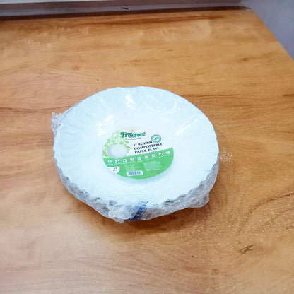 AM5731 Freshee Paper Plates 25pcs, 7inch Round Disposable Small Paper Plates for Serving Party Snacks, Food, Cakes