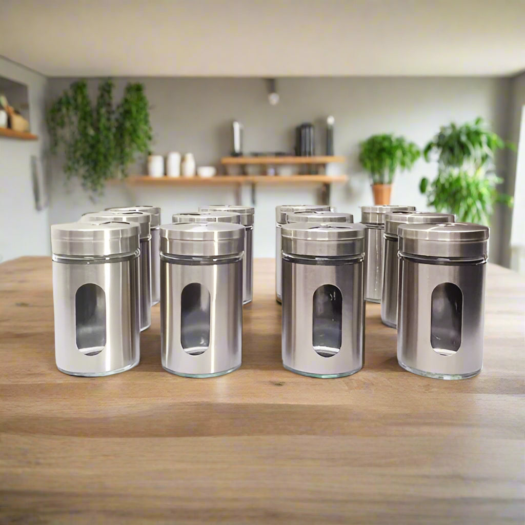 AM5396 Glass Spice Shaker Jar with Steel Lid Multicolor/Great for Spices, Herbs, Seasonings (Set of 1 Pc)