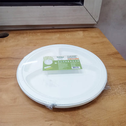 AM5735 Freshee Compostable 3 Compartment 10 inch Round Plates (Pack of 10)