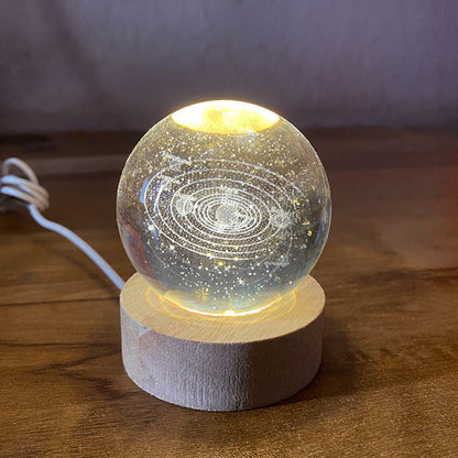 AM5356 3D Saturn Crystal Ball Night Light for Kids With Wooden Base - Fantasy Decoration LED Galaxy Planet Nightlight for Bedroom Decor