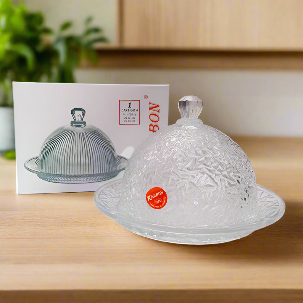 AM5402 Karbon Crystal Glass Cake Display Plate, Clear, Durable, crystal Design, Cake Stand