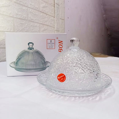 AM5402 Karbon Crystal Glass Cake Display Plate, Clear, Durable, crystal Design, Cake Stand