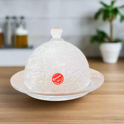 AM5402 Karbon Crystal Glass Cake Display Plate, Clear, Durable, crystal Design, Cake Stand