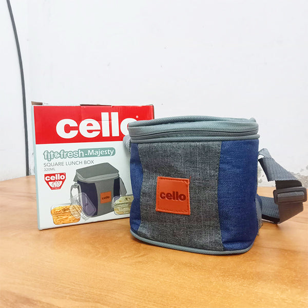 AM5457 Cello Majesty Square Glass Lunch Box 320ml x 2 N with Vertical Jacket (Pack of 2Pc)