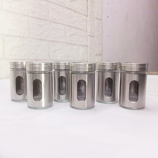 AM5396 Glass Spice Shaker Jar with Steel Lid Multicolor/Great for Spices, Herbs, Seasonings (Set of 1 Pc)