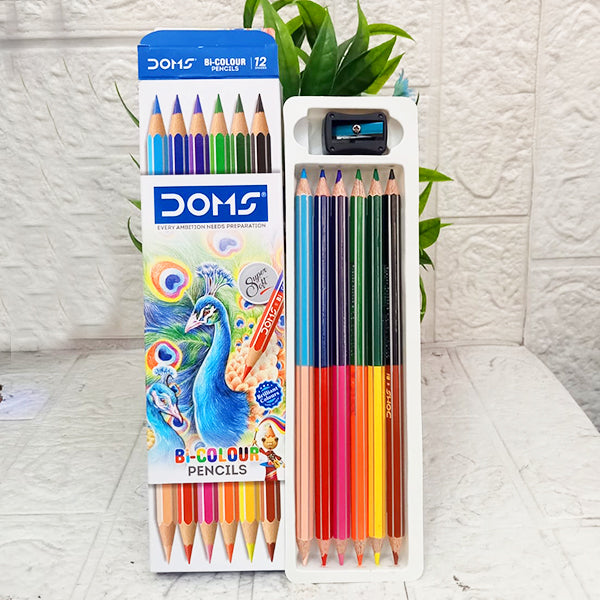 AM5035 DOMS Bi Colours 12 Shades Pencil (6 Nos),Ink Color: Multicolor