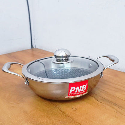 AM3923 PNB Kitchenmate Triply Karahi With Glass Lid 22cm