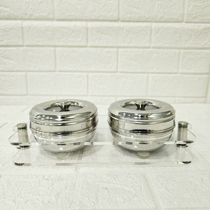 AM6003 Madhuram Stainless Steel Dry Fruit Set – 2 Pcs with Transparent Acrylic Stand