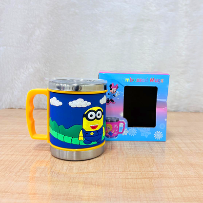 TM0117 Kids' 3D Embossed Stainless Steel Insulated Milk Mug with Lid and Handle - Pack Of 1