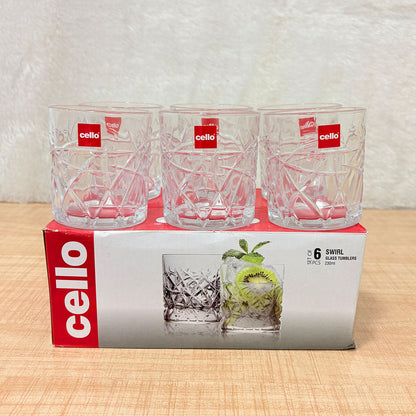 AM6594 Cello Swirl Glass Tumbler Set, 230ml (Set of 6)