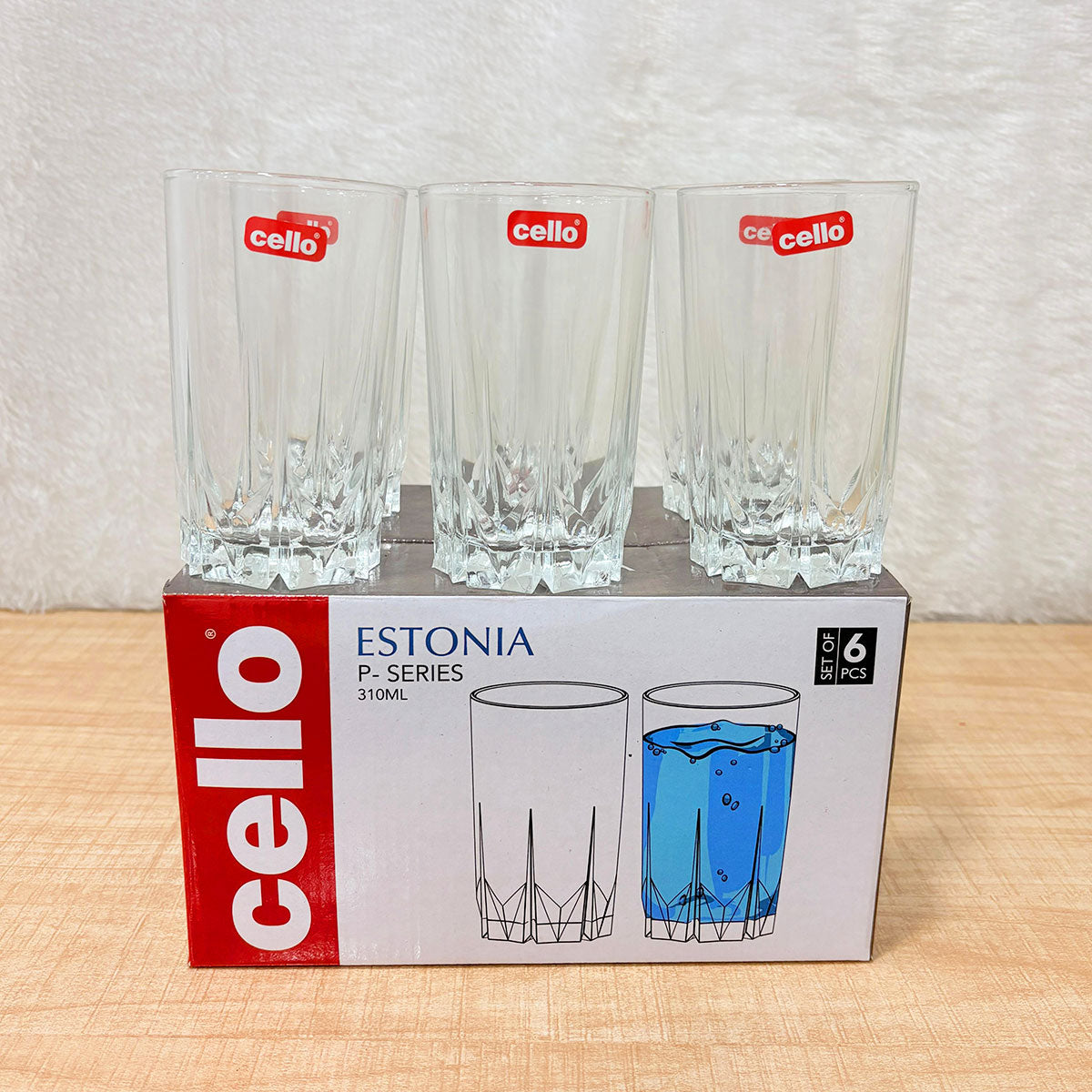 AM6607 Cello Estonia P-Series Glass Tumbler Set, 310ml (Pack of 6)