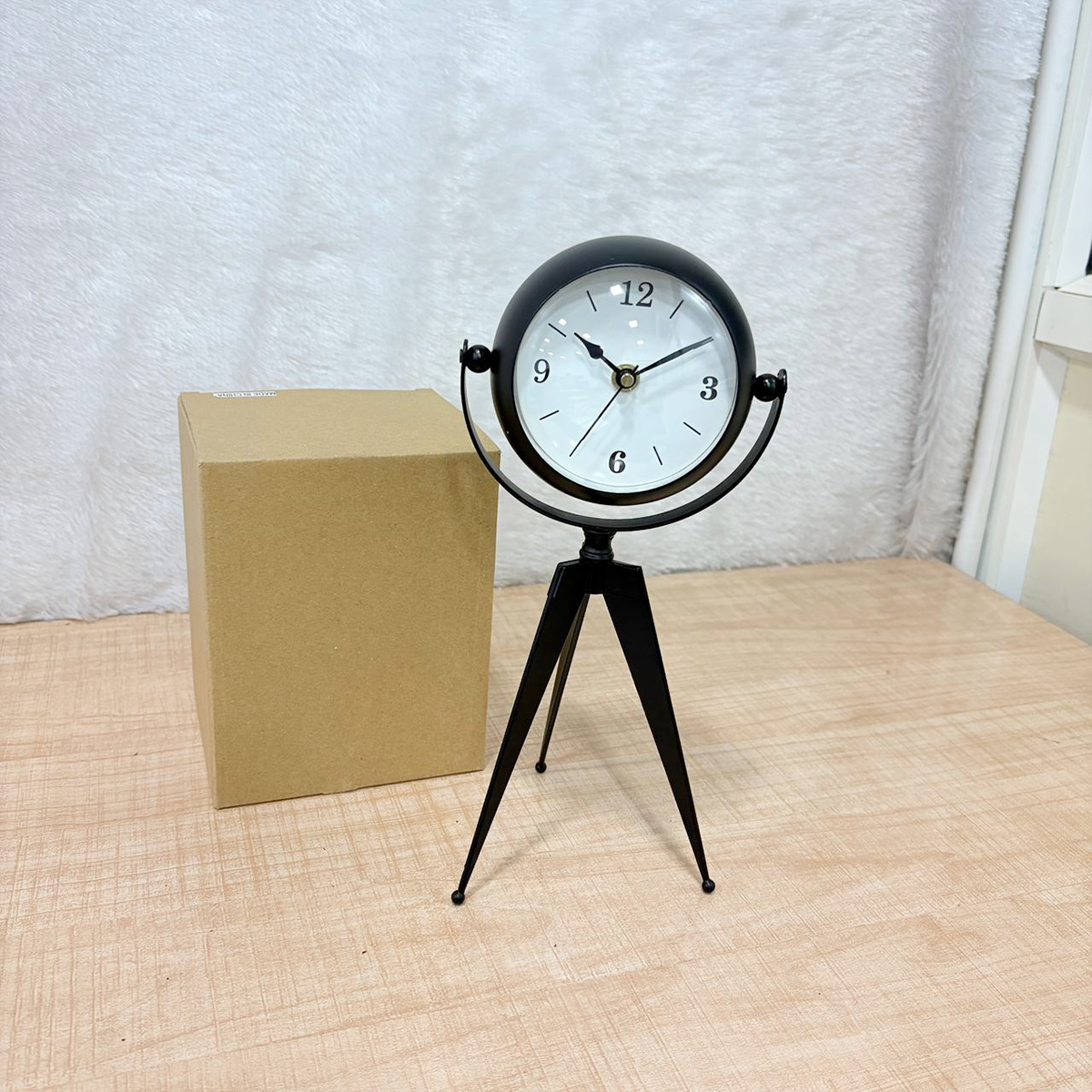 TM0111 Vintage Industrial Metal Tripod Desk Clock with Swivel Mirror Back - Small