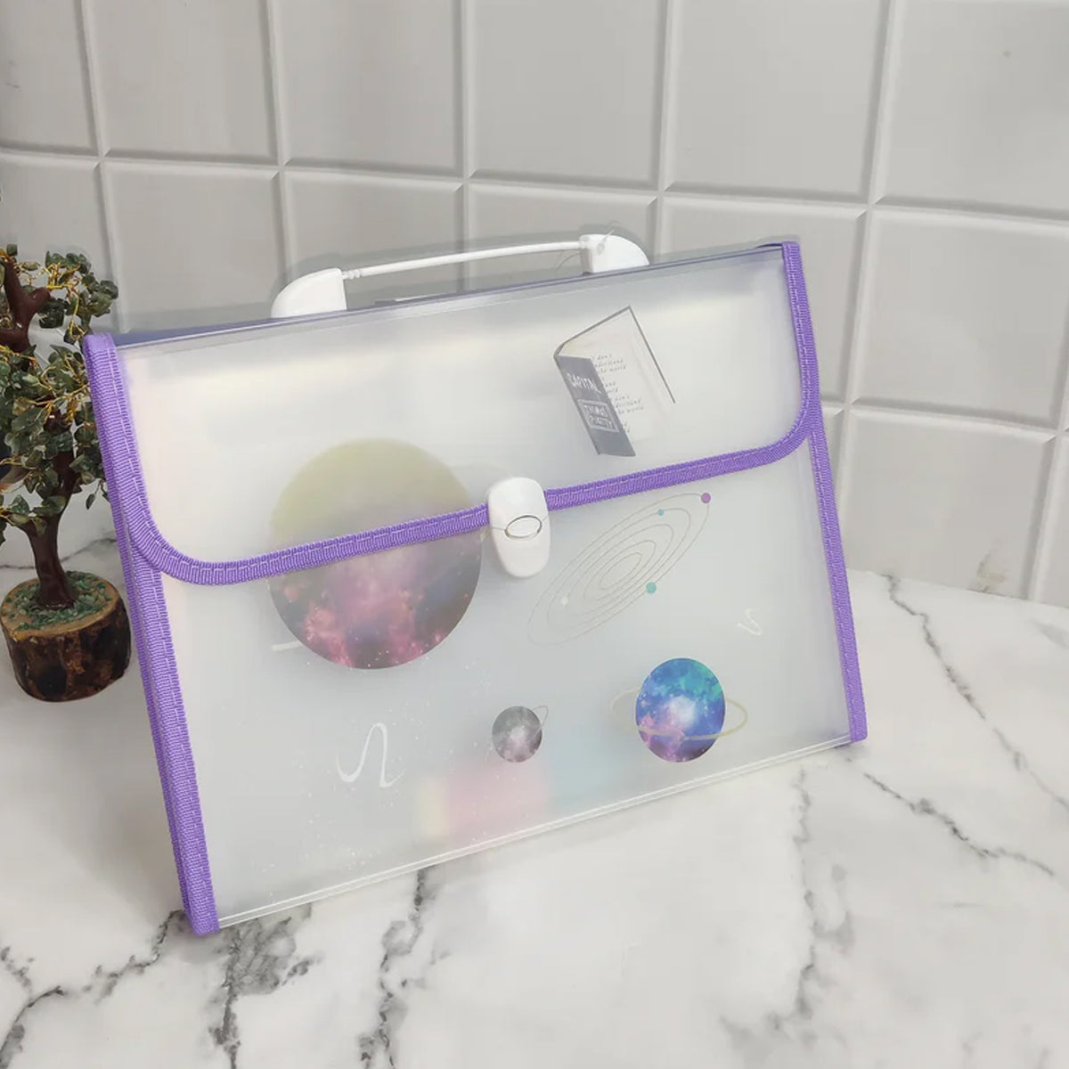AM5899 Transparent Expanding File Folder with 12 Pockets, Handle, and Buckle (33x25cm)