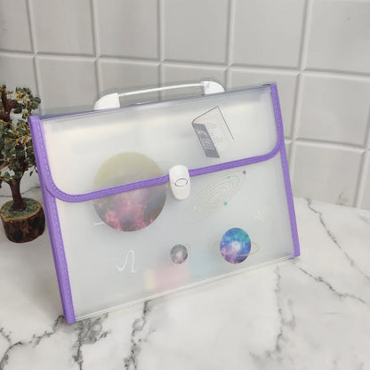 AM5899 Transparent Expanding File Folder with 12 Pockets, Handle, and Buckle (33x25cm)
